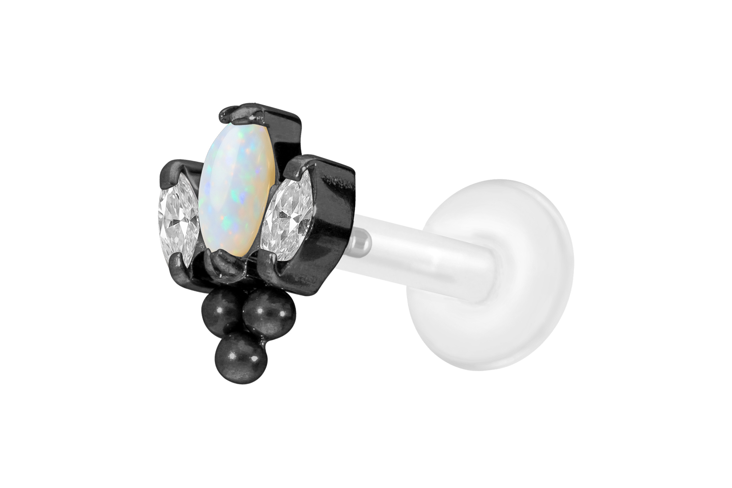 PTFE Labret Piercing mit Innengewinde + Titan-Aufsatz LOTUSBLÜTE + 3 KUGELN
